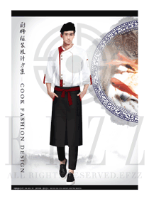 新款白色長(zhǎng)袖男款中餐廳廚師服款式設(shè)計(jì)圖443
