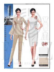 卡其色修身款專賣店營業員服裝款式圖1560