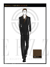 原創手繪淺咖色男款中餐服務員制服設計圖1806