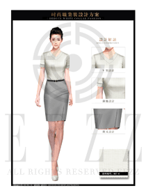 時尚淺卡其色短裙款女職業(yè)裝夏裝制服設(shè)計圖730