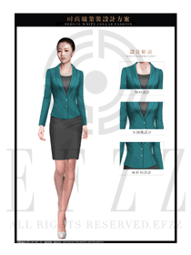 時尚藍色長袖女款酒店大堂經理制服效果圖1084