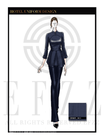 時(shí)尚深藍(lán)色女款中餐服務(wù)員服裝款式效果圖1818
