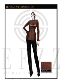 咖啡色韓版修身款中餐服務員制服設計圖1829