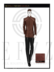 咖啡色長袖男款中餐服務員制服設計圖1835