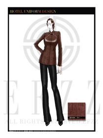 咖啡色長袖女款中餐服務(wù)員制服設(shè)計圖1838