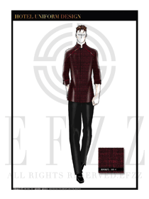 時尚棗紅色長袖男款中餐服務員制服款式圖1839