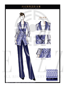 原創手繪稿青花瓷中餐服務員服裝款式圖1855