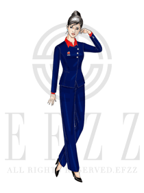 時(shí)尚手繪深藍(lán)色女款超市服務(wù)員服裝款式圖080