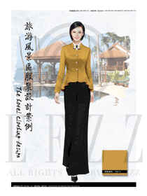 新款淺黃色長裙款西餐咨客制服設計圖565