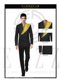 新中式淺黃色長袖男款中餐服務(wù)員制服設(shè)計(jì)圖1890