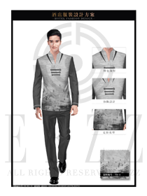 新款淺灰色長(zhǎng)袖男款中餐服務(wù)員服裝款式圖1891