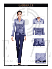 淺紫色修身款中餐服務員制服設計圖1893