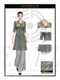 新款灰色長裙款酒店中餐迎賓制服設計圖864