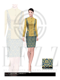 橙黃色女款酒店大堂經理服裝效果圖1085