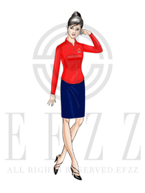 紅色長袖女款超市服務(wù)員制服設(shè)計(jì)圖084