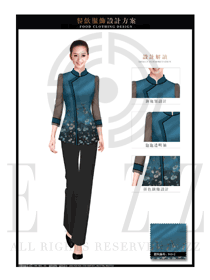 原創制服設計墨綠色女款中餐服務員服裝款式圖1939