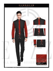 時尚玫紅色男款中餐服務員制服設計圖1941