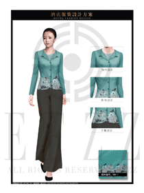 時尚淺綠色女款中餐服務員制服設計圖1959