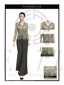 原創制服設計淺黃色女款中餐服務員服裝款式圖1960