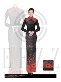 暗紅色長裙款酒店中餐廳迎賓制服設計圖788