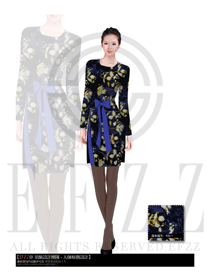 時尚藍(lán)底小黃花連衣裙款酒店西餐廳領(lǐng)班服裝款式圖074