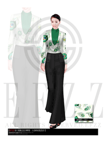 新款孔雀尾花紋女款酒店西餐咨客服裝設計圖465