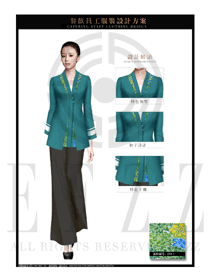 綠色女款中餐服務(wù)員制服設(shè)計圖1985