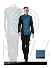 新款湖藍色男款中餐服務員制服設計圖1338