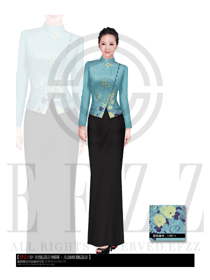 新款淺綠色女款酒店中餐迎賓制服設計圖748