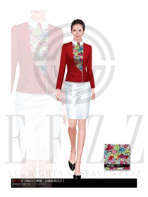 時(shí)尚亮紅色女款水療會(huì)所總臺(tái)收銀服裝款式圖292