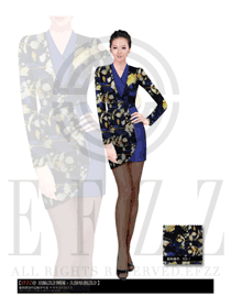 時尚深藍色女秋冬職業裝制服款式效果圖1121