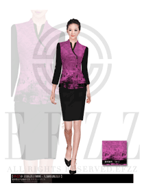 新款紫紅色女款中餐服務員制服設計圖1454