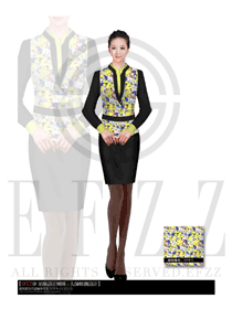 淺黃色女款中餐服務(wù)員制服設(shè)計圖1667