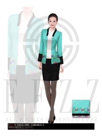 時尚青綠色女款星級酒店大堂經理服裝款式圖874
