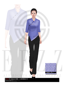 新款藍色女款中餐服務員制服設計圖1708