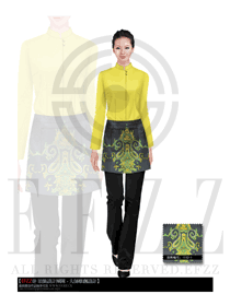 時尚黃色長袖女款中餐傳菜員制服設(shè)計圖127