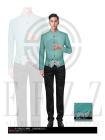 時尚淺青色男款中餐服務員制服設計圖1414