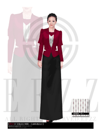 新款玫紅色女款酒店西餐咨客服裝設計圖533