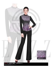 時(shí)尚淺紫色長(zhǎng)袖女款中餐服務(wù)員制服設(shè)計(jì)圖1681