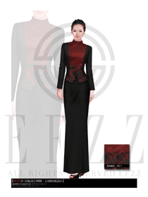 暗紅色長(zhǎng)裙款酒店中餐迎賓制服設(shè)計(jì)圖698