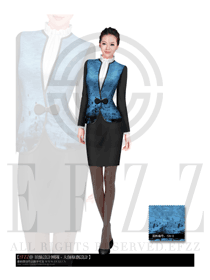 原創制服設計淺藍色女款西餐服務員服裝款式圖980