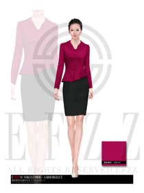 原創制服設計玫紅色女秋冬職業裝服裝款式圖1448