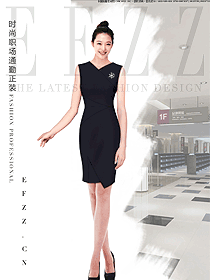 黑色女款女職業裝夏裝制服設計圖741