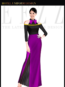 時(shí)尚紫色長(zhǎng)裙款KTV夜總會(huì)咨客服裝款式效果圖335