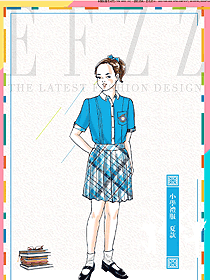 藍色短袖女款學生服校服款式設計圖031