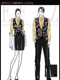 原創(chuàng)制服設計淺黃色男女款KTV夜總會服務員服裝款式圖609