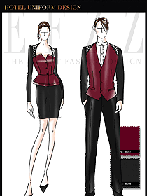 原創設計紅色男女款KTV夜總會服務員服裝款式圖621