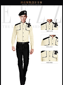 新款米黃色男款長袖保安服服裝款式圖398