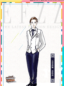 原創(chuàng)設(shè)計(jì)白色小學(xué)生禮服校服制服款式圖033
