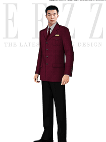 時尚棗紅色男款保安服西裝制服設計圖075